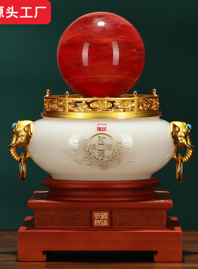 鸿运当头聚宝盆招财摆件中式家居高档装饰公司开业礼品转运