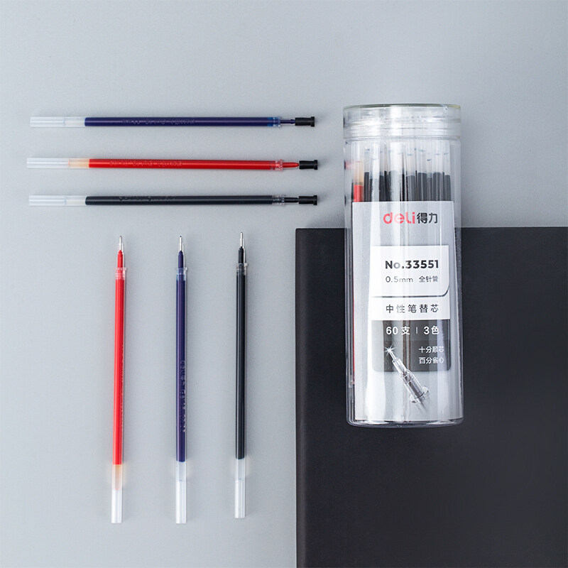 효과적인 펜 리필 60개 전체 바늘 튜브 리필 배럴 사무실 시그니처 펜 리필 워터 펜 리필이 있는 0.5MM 검정색 학생