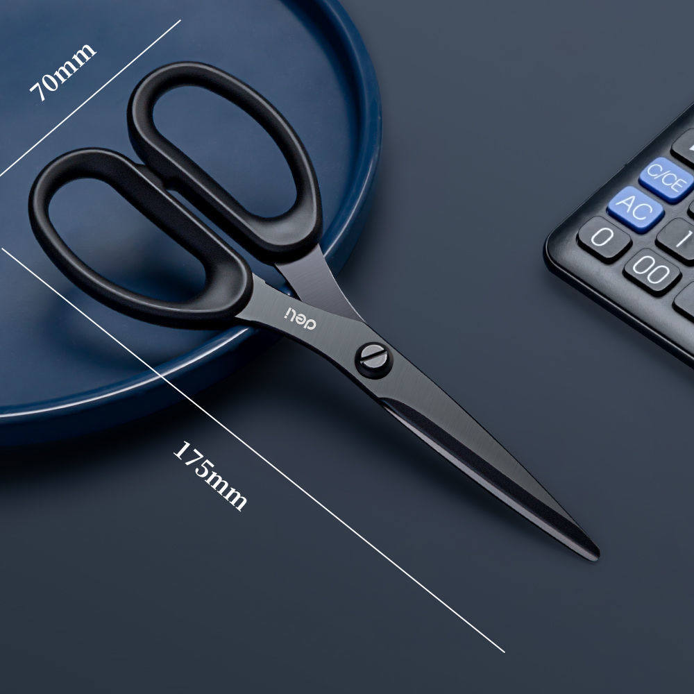 델리 가위 가정용 스테인레스 스틸 사무실 가위 학생 다기능 수제 종이 절단 대형 샤프 블랙 블레이드 가위