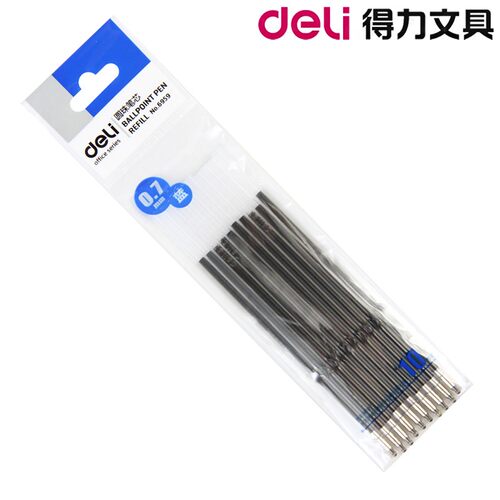 得力6959 按动圆珠笔替芯 0.7蓝色笔芯 书写流畅10支/袋 得力文具
