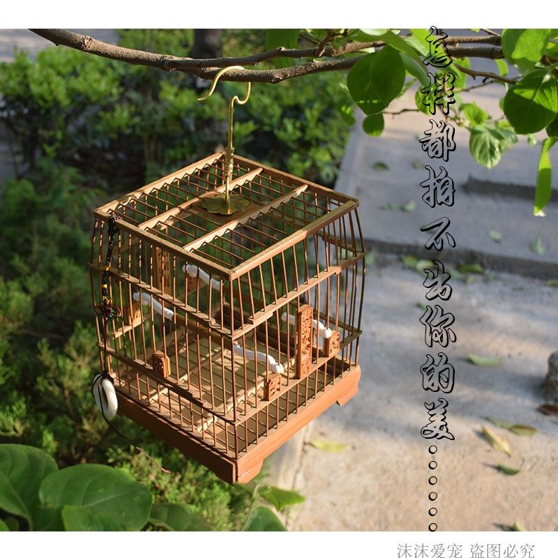 绣眼鸟鸟笼方笼竹制大小号型带底贝子雀黄豆腾文鸟小竹子亮笼包邮
