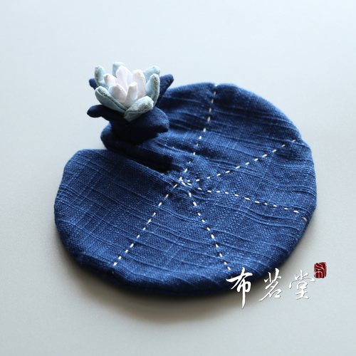 蓝莲花布艺茶垫杯垫布茗堂