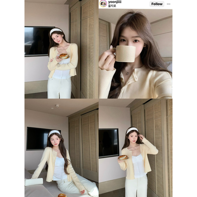 BBen poembliss少女诗波浪边精致小开衫女2026春装新款针织衫上衣