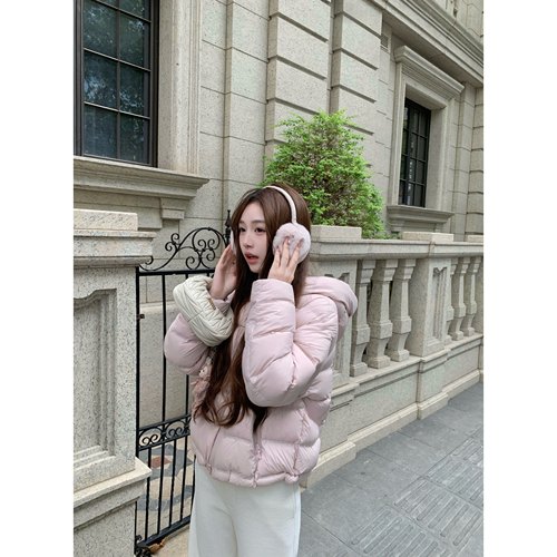 BBen 新国标90白鸭绒粉色排骨连帽羽绒服女短款2025jue美新款冬装