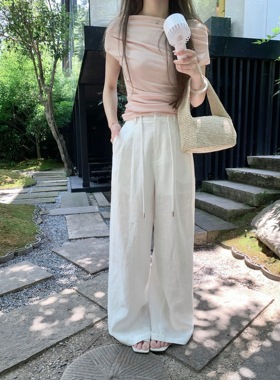 清仓特价 100亚麻阔腿裤女夏2025新款宽松显高休闲直筒长裤