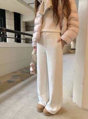 BBen 一粒扣白色肌理感直筒裤女2025秋冬新款时尚垂感显瘦阔腿裤