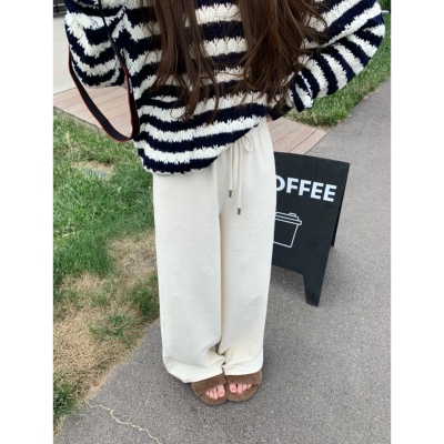 BBen软糯肌理感松紧腰白色休闲裤女2025秋季新款高级感百搭裤子