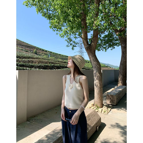 BBen 清冷诧寂 花朵针织马甲背心女2025夏季新款无袖甜美内搭上衣