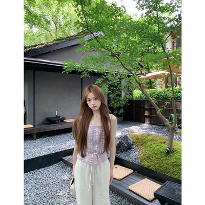 BBen 入夏私语 灰紫调木耳边天丝无袖背心女夏季2025新款外穿上衣