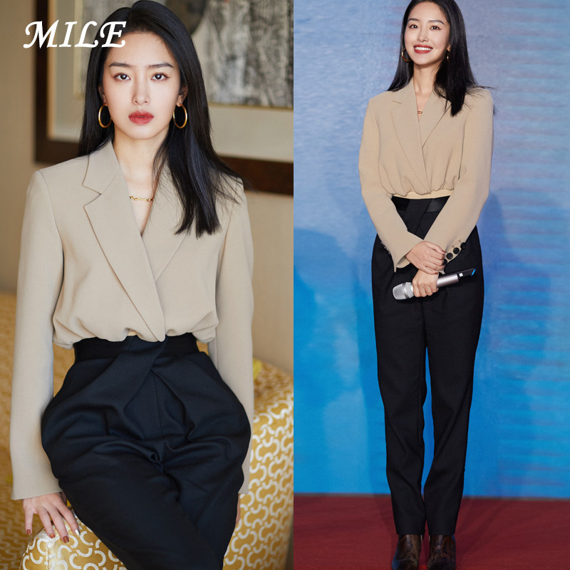 大江大河3杨采钰同款气质复古西装领长袖上衣高腰黑色小脚西装裤,女装/女士精品,时尚套装,淘宝优惠券,粉丝福利购,淘宝优惠卷