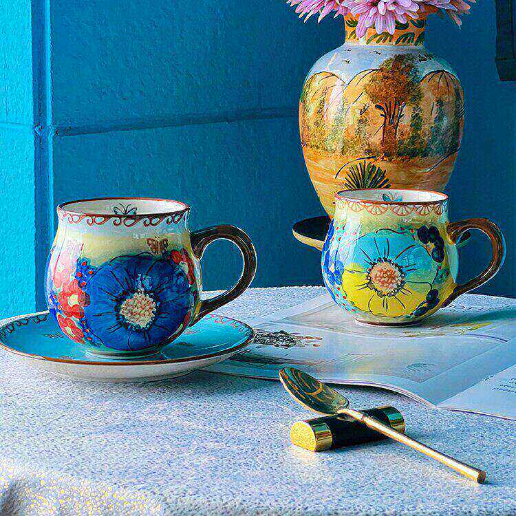 咖啡杯陶瓷女高颜值大肚水杯家用大容量波兰风马克杯釉下彩牛奶杯