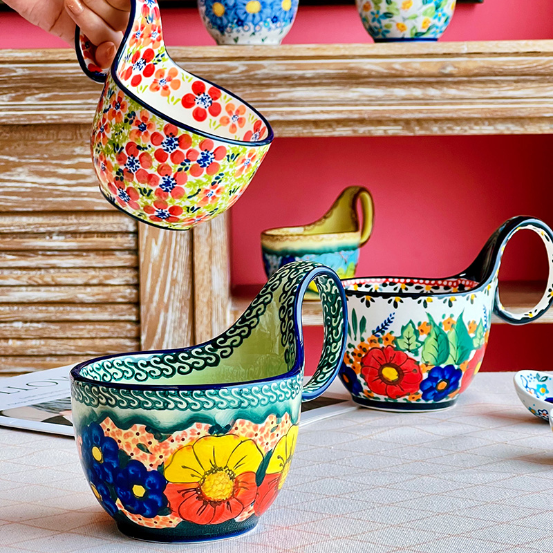 陶瓷杯子高颜值曲把杯网红爆款水杯耐高温早餐杯超好看马克杯女生