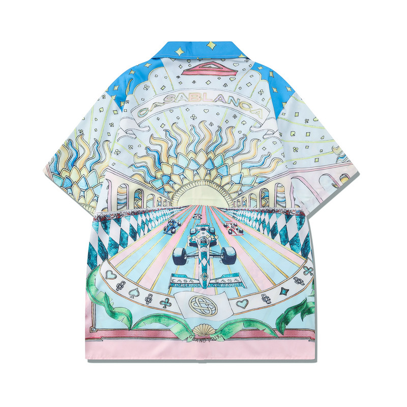 여름 서핑 비치 스타일 꽃 셔츠 정장 캐주얼 레이싱 프린트 반팔 반바지 세트 셔츠 남성 트렌드