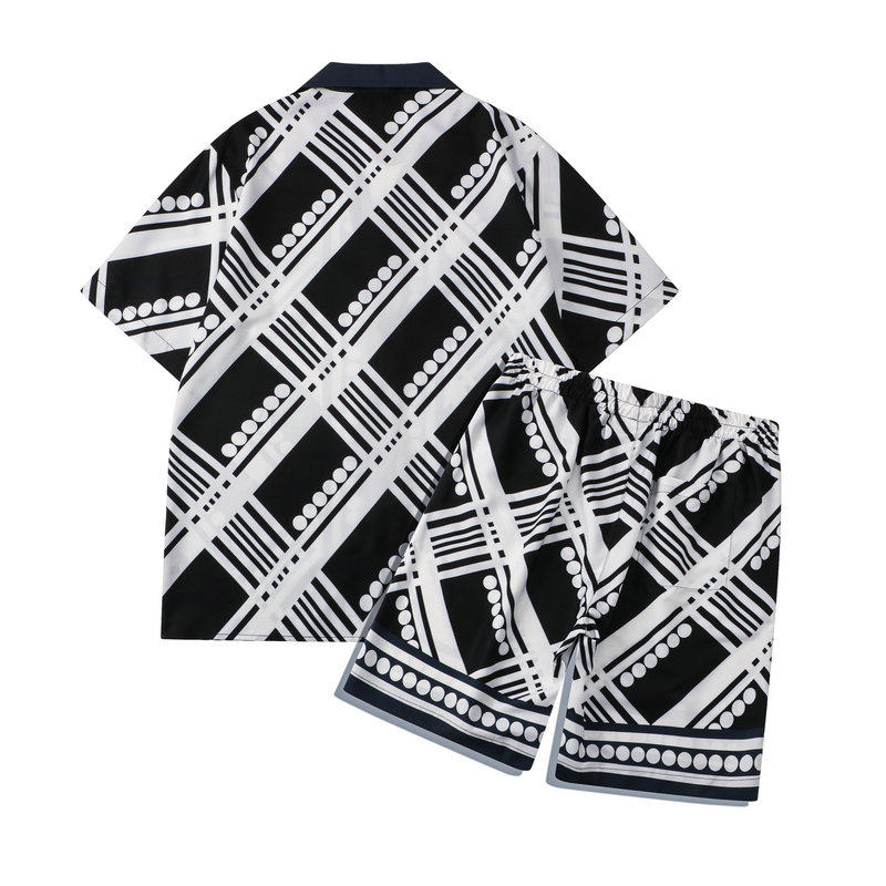 SUMMER SURFING BEACH WIND FLOWERS SHIRT SET CASUAL STRIPED POLKA DOT PRINT SHORT-SLEEVED SHORTS SET SHIRT