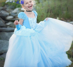 女童灰姑娘公主裙长袖冰雪奇缘迪士尼儿童礼服节日演出蓬蓬连衣裙