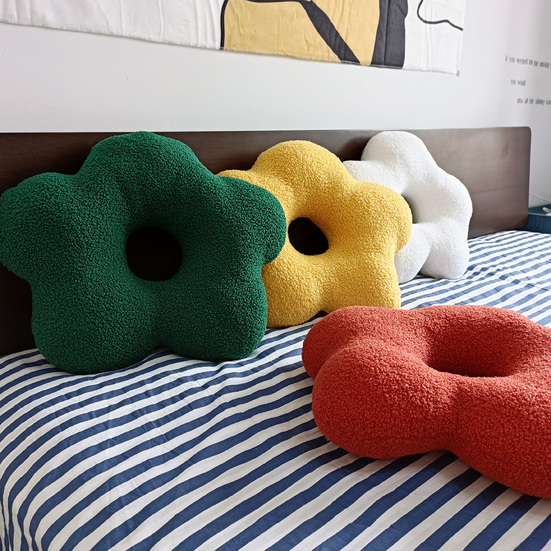 ins北欧风打结球抱枕花朵坐垫靠背简约时尚大气纯色麻花结扣枕头