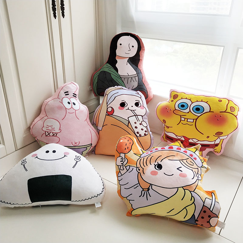 【吃货联盟】爱美食不输颜值喝珍珠奶茶的少女沙发抱枕办公室靠垫