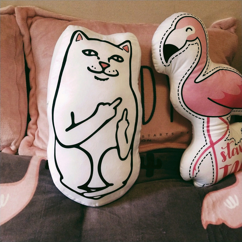 ins爆款靠垫趣味潮猫小贱猫口袋中指猫咪抱枕中指贱猫家居靠枕