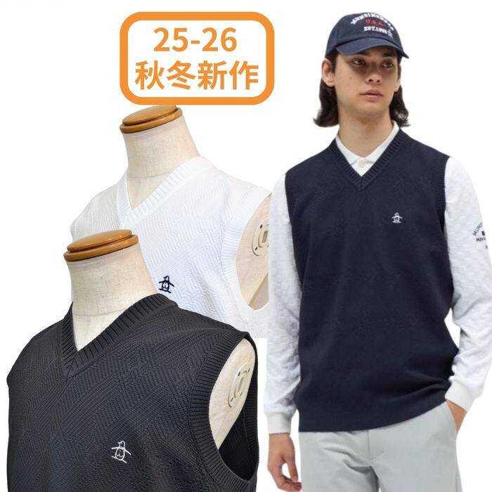 日本万星威高尔夫V领针织马甲男