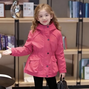 女童二棉外套秋冬新款儿童夹棉风衣洋气韩版收腰大童冲锋衣派克服