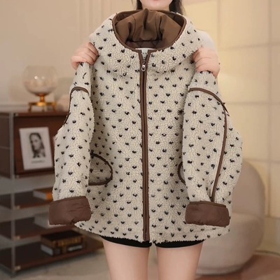 女童夹棉羊羔绒外套秋冬毛绒衣服