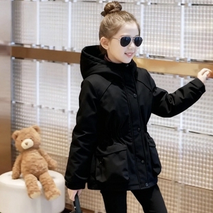 女童冲锋衣外套冬夹棉厚洋气大童儿童防风衣收腰女孩二棉派克棉服