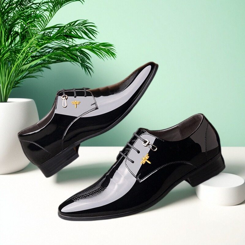 男士皮鞋黑色亮光商务正装隐形内增高休闲皮鞋尖头时尚大码鞋子45,流行男鞋,正装皮鞋,淘宝优惠券,粉丝福利购,淘宝优惠卷