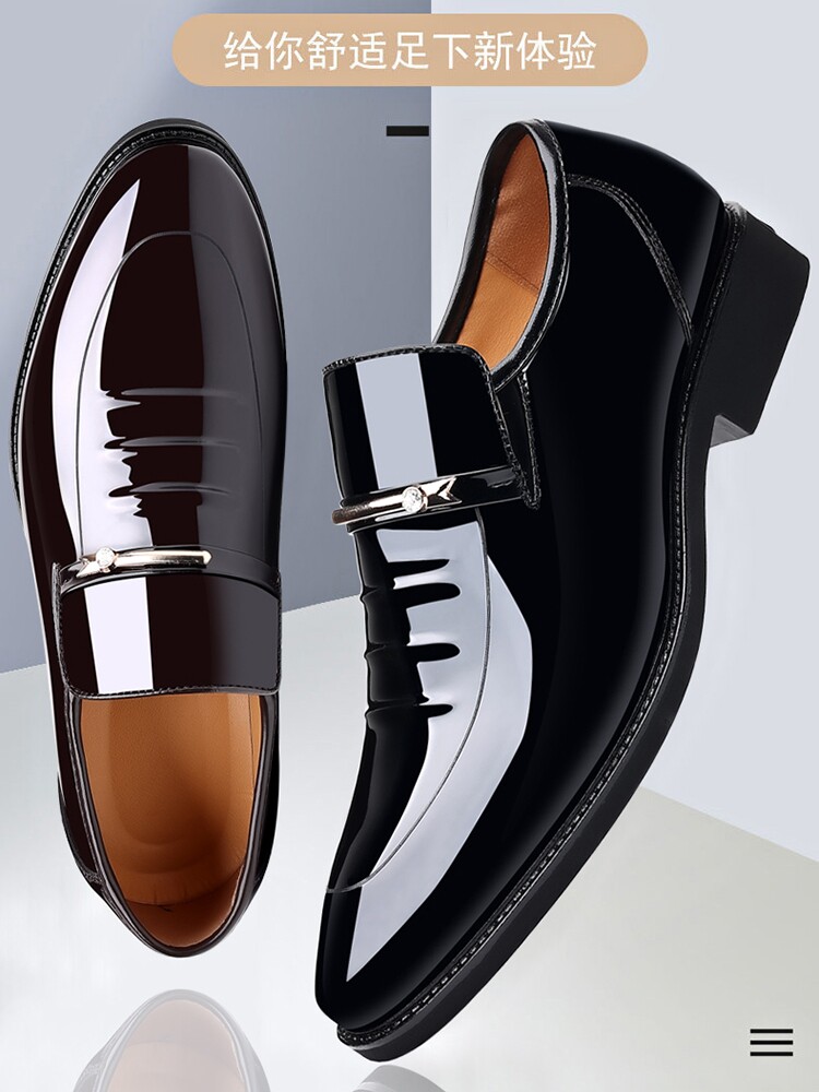 BUSINESS FORMAL WEAR NO LACE SLIP FEET WORK MENS LEATHER SHOES DAD FLAT MENS LEATHER SHOES SUITS SOFT LEATHER PLUS SIZE SHOES