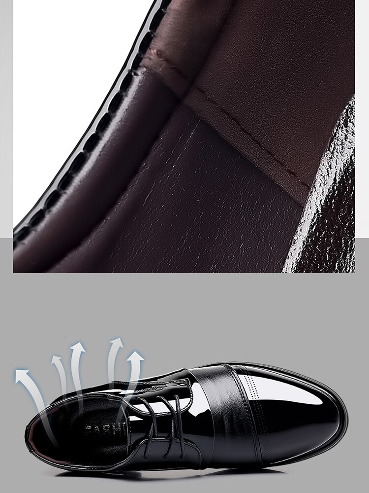 REAL SOFT LEATHER MENS SHOES CASUAL BUSINESS FORMAL LEATHER SHOES FLAT SOLES BRIGHT LIGHT INVISIBLE ONE BODY HEIGHT LARGE SIZE PLUS