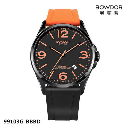 专柜正品BOWDOR/宝舵手表 男表石英表大表盘硅胶带防水日历99103