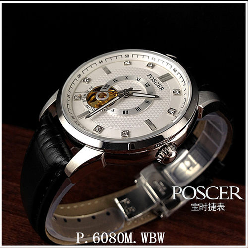 Poscer/宝时捷手表机械男表 P.6080M.WBW全自动夜光镂空皮带6080 - 封面
