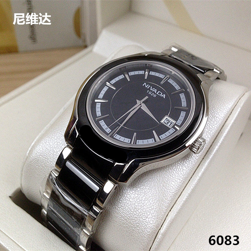 nivada/尼维达手表 男表超薄石英表陶瓷带gq6083-414121日历6083