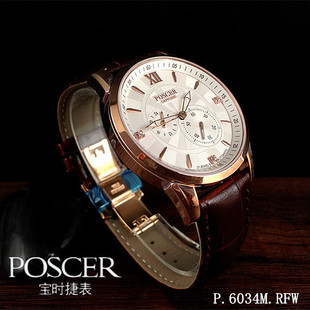 正品 P.6034M.RFW全自动皮带6034 POSCER宝时捷手表机械表男表透底