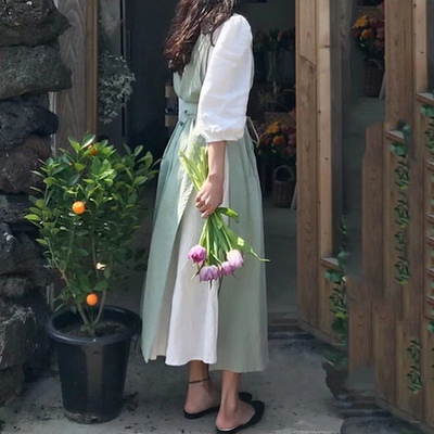 棉韩版是防污纯色开衩