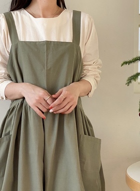 全棉大码围裙男女定制logo印字厨房花艺师百褶裙家用厨房工作服