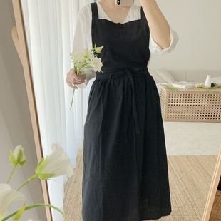 外贸日式韩版棉麻围裙连衣裙森女系烘焙花店美术美甲奶茶咖啡师