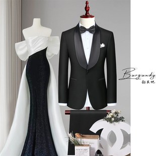 新选Burgundy高定西服男套装正装塔士多礼服晚会演出X新郎结婚修