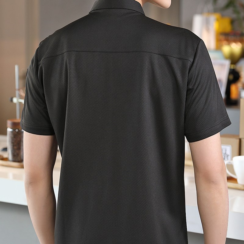 新品冰丝全身透气网厨师短袖衣服定制夏J季高端厨房工作服白色餐图片