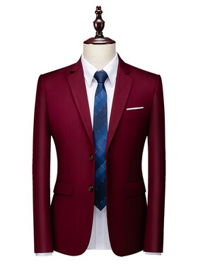 新选红色西e装套装新郎结婚礼服男商务休闲正装演出蓝色西服外套