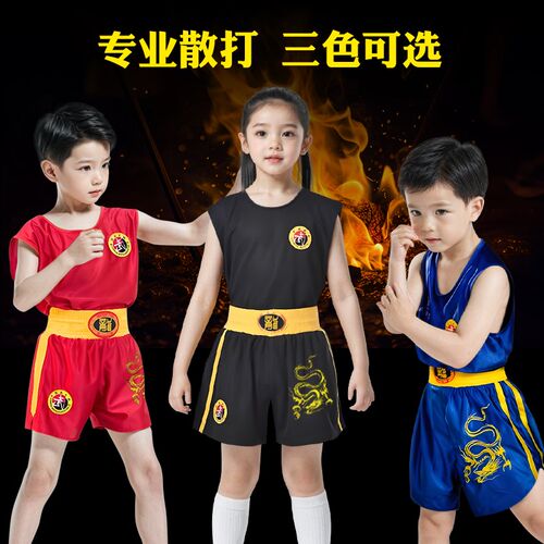 精选拳击散打训练服儿童少儿泰拳搏F击格斗武术龙服装衣服短裤女