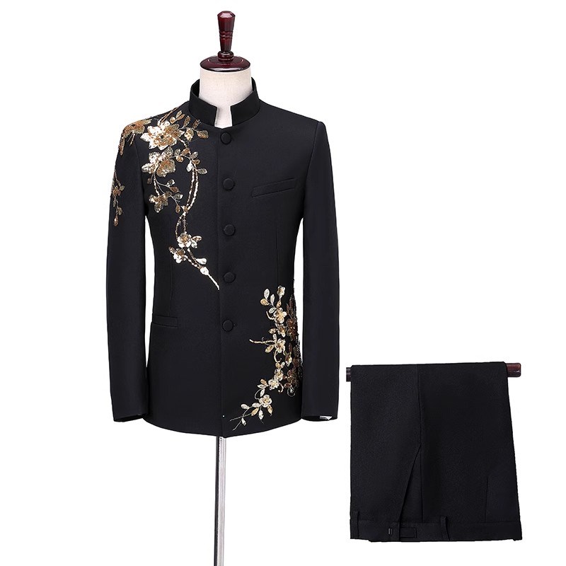 新选中山装中式主持人服装男成人套装歌手礼服合唱团中Z国风民族