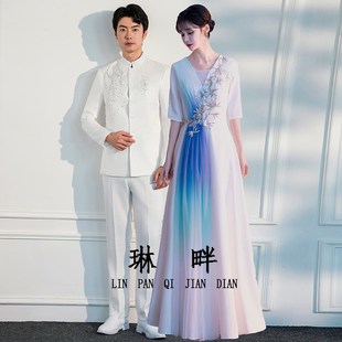 新选大合唱团演j出服女款长裙成人古筝指挥服男款中山装比赛表演