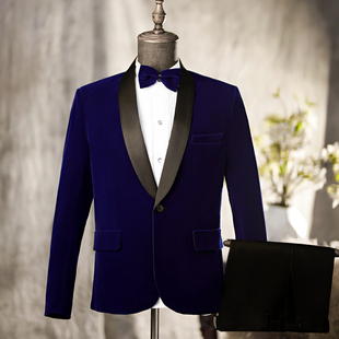 新选歌手演出服男士丝绒主持人西装D晚会礼服套装青年舞台表演拍