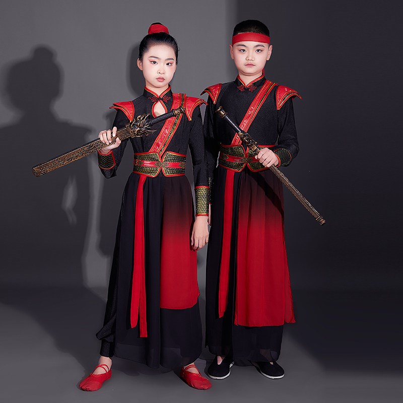 新品儿童汉服古装花木兰舞蹈演出服男女童中国风武U侠客剑舞打鼓图片