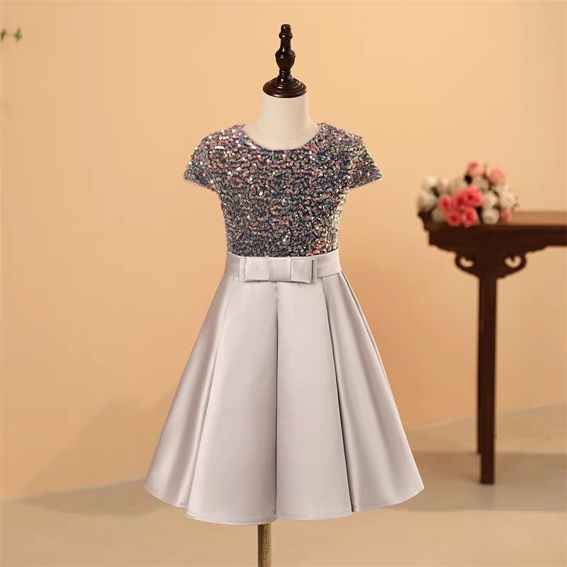 新选女童灰色亮片儿童礼服短裙小提琴考级演出管弦乐Y团合唱六一