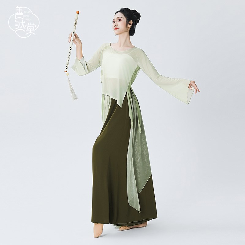 新品夏g新款绿色古典舞服装身韵纱衣女飘逸仙气练功服演出服图片