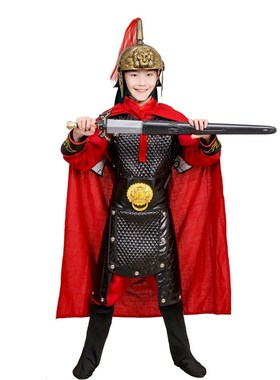 新选古代岳飞儿童盔甲铠甲t同款影视演出 士兵将士服装群演路人小