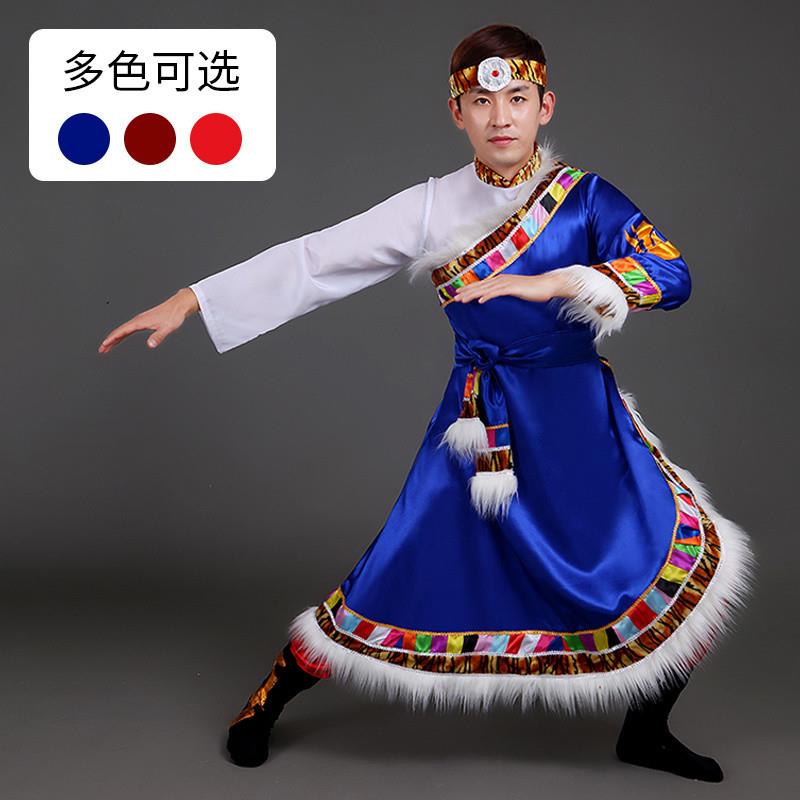 新藏族舞蹈演出服装舞蹈服男民族新款藏服男款藏袍演出服蒙古