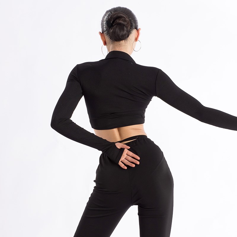 新选歌瑞亚拉丁舞服女成人秋冬新款D舞蹈训练功表演出服长袖抽褶