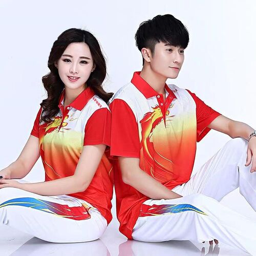精选中国龙健身操运动服套装男女夏E季速干短袖T恤佳木斯广场舞团